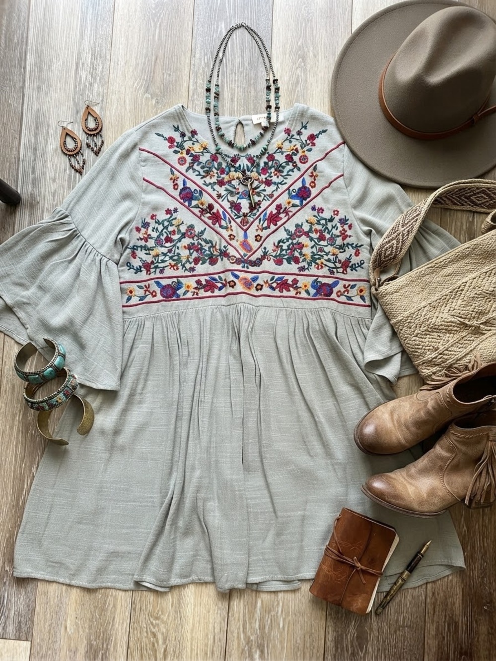 (NWOT) UMGEE Women’s Embroidered Peasant Dress — SIZE LARGE